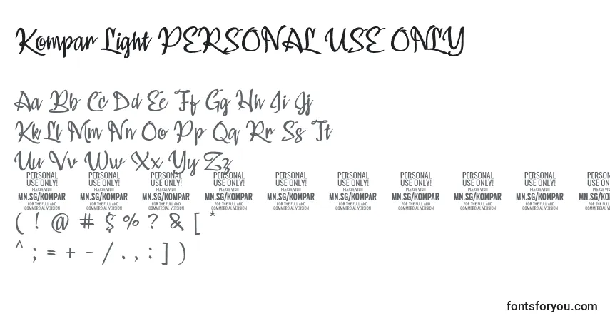 Kompar Light PERSONAL USE ONLY-fontti – aakkoset, numerot, erikoismerkit