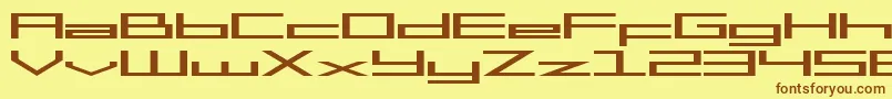 フォントSfSquareHeadExtended – 茶色の文字が黄色の背景にあります。