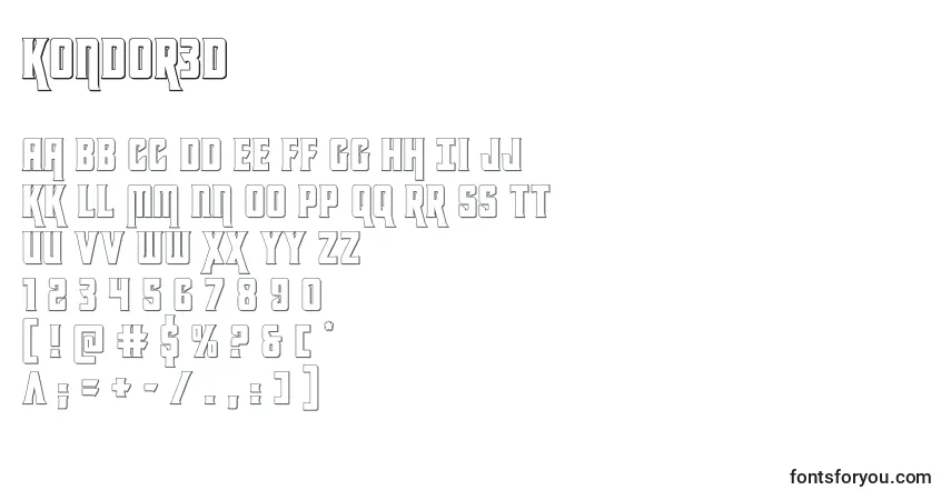 Schriftart Kondor3d (131852) – Alphabet, Zahlen, spezielle Symbole
