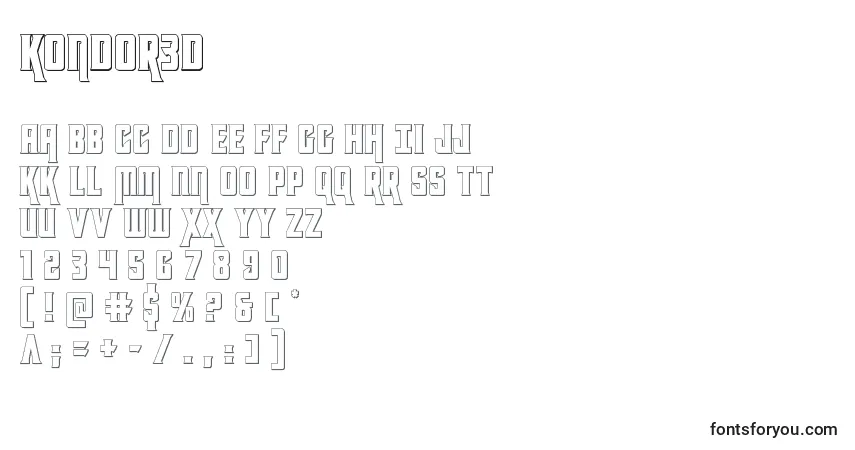 A fonte Kondor3d (131853) – alfabeto, números, caracteres especiais