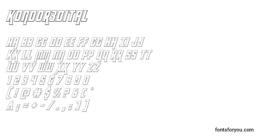 Schriftart Kondor3dital (131854) – Alphabet, Zahlen, spezielle Symbole