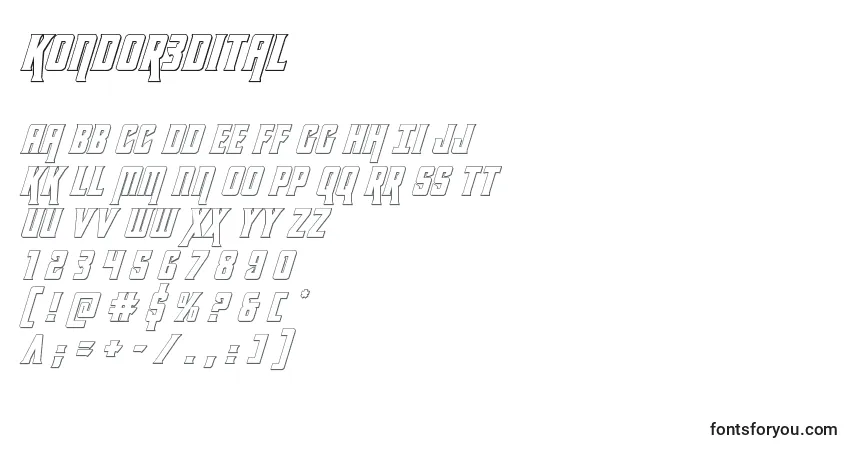 Schriftart Kondor3dital (131855) – Alphabet, Zahlen, spezielle Symbole