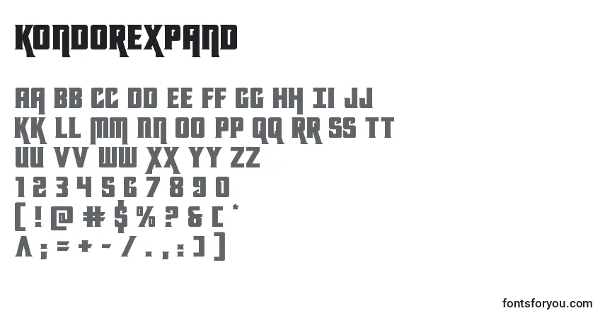 Schriftart Kondorexpand (131861) – Alphabet, Zahlen, spezielle Symbole
