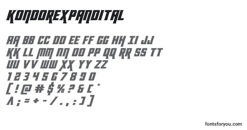 Schriftart Kondorexpandital (131862) – Alphabet, Zahlen, spezielle Symbole