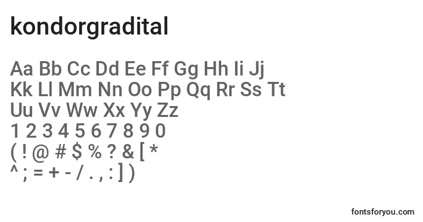 A fonte Kondorgradital (131867) – alfabeto, números, caracteres especiais
