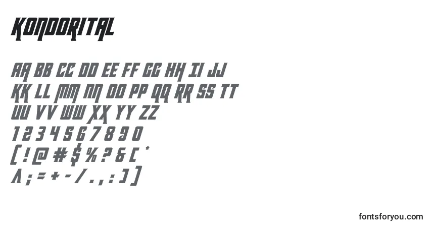 Schriftart Kondorital (131868) – Alphabet, Zahlen, spezielle Symbole