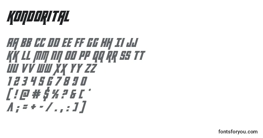 Schriftart Kondorital (131869) – Alphabet, Zahlen, spezielle Symbole