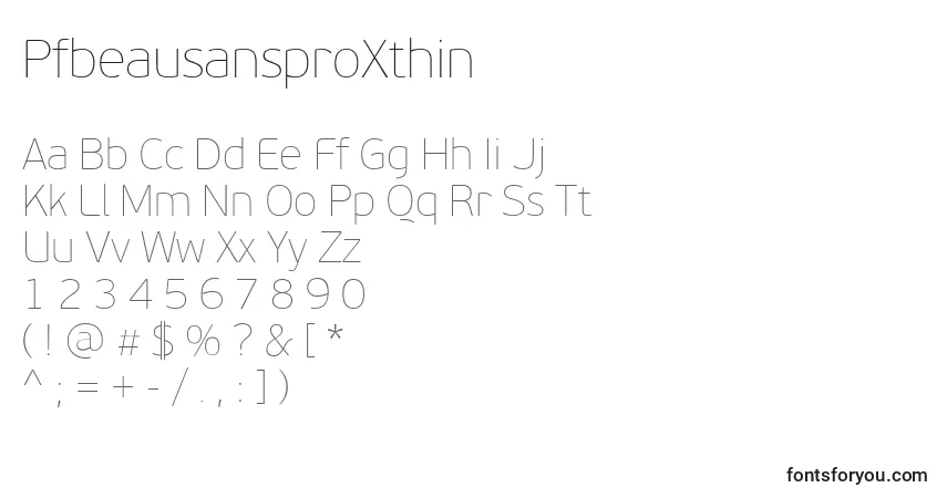 Czcionka PfbeausansproXthin – alfabet, cyfry, specjalne znaki