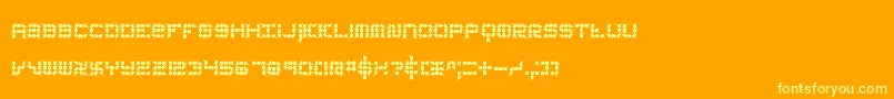 koneerie-Schriftart – Gelbe Schriften auf orangefarbenem Hintergrund