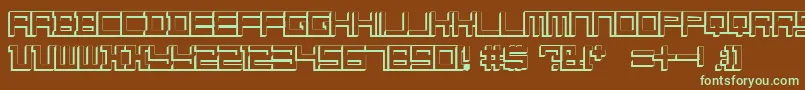 フォントKonstructiv   3D   dker – 緑色の文字が茶色の背景にあります。