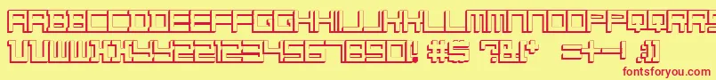 Konstructiv   3D   dker-Schriftart – Rote Schriften auf gelbem Hintergrund