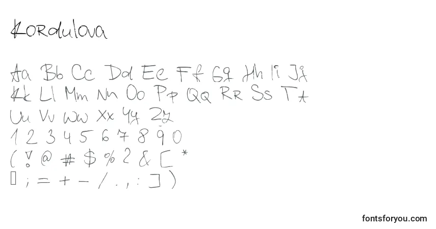 A fonte Kordulova – alfabeto, números, caracteres especiais