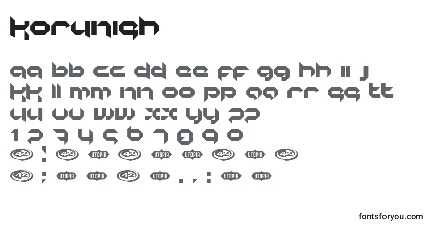 Schriftart KORUNISH – Alphabet, Zahlen, spezielle Symbole