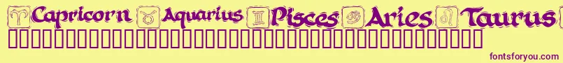 KR Astro 1 Font – Purple Fonts on Yellow Background