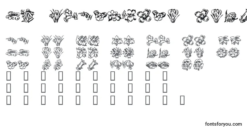 Czcionka KR Beautiful Flowers 2 – alfabet, cyfry, specjalne znaki
