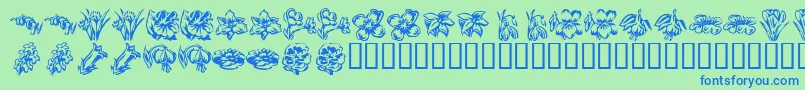 フォントKR Beautiful Flowers 2 – 青い文字は緑の背景です。