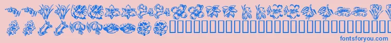 KR Beautiful Flowers 2-Schriftart – Blaue Schriften auf rosa Hintergrund