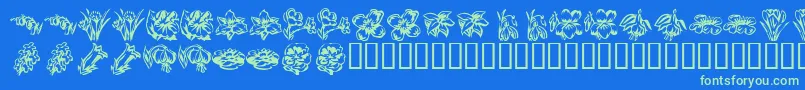 KR Beautiful Flowers 2-Schriftart – Grüne Schriften auf blauem Hintergrund