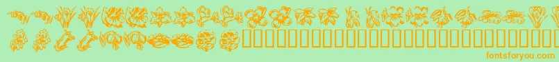 KR Beautiful Flowers 2 Font – Orange Fonts on Green Background