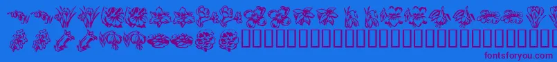 KR Beautiful Flowers 2-Schriftart – Violette Schriften auf blauem Hintergrund