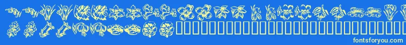 KR Beautiful Flowers 2 Font – Yellow Fonts on Blue Background