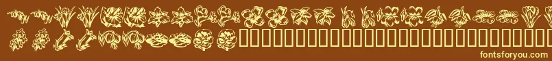 KR Beautiful Flowers 2 Font – Yellow Fonts on Brown Background