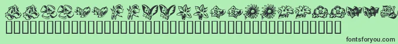 KR Beautiful Flowers 3 Font – Black Fonts on Green Background