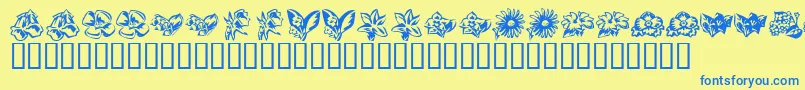 KR Beautiful Flowers 3 Font – Blue Fonts on Yellow Background