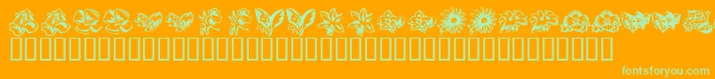 KR Beautiful Flowers 3 Font – Green Fonts on Orange Background