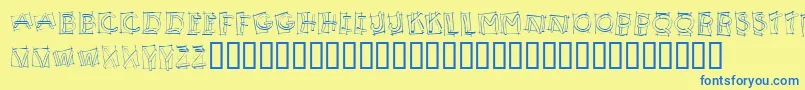 フォントKR Boxy – 青い文字が黄色の背景にあります。