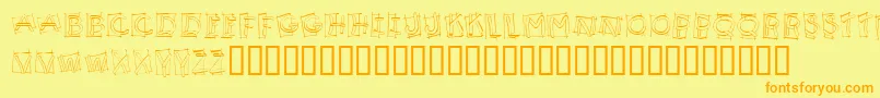 KR Boxy-Schriftart – Orangefarbene Schriften auf gelbem Hintergrund