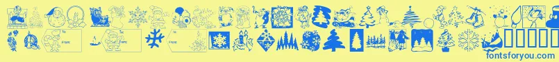 フォントKR Christmas 2001 – 青い文字が黄色の背景にあります。