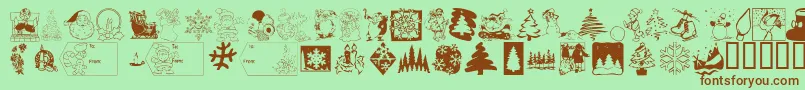 KR Christmas 2001-fontti – ruskeat fontit vihreällä taustalla