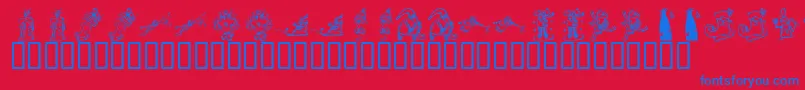 KR Christmas 2002 Dings 2-Schriftart – Blaue Schriften auf rotem Hintergrund
