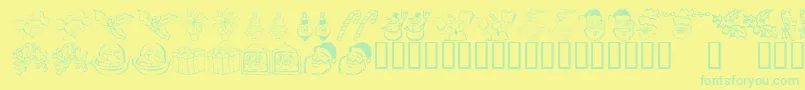 KR Christmas Dings 2004 Five Font – Green Fonts on Yellow Background