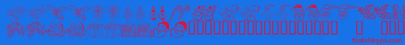 KR Christmas Dings 2004 Five Font – Red Fonts on Blue Background