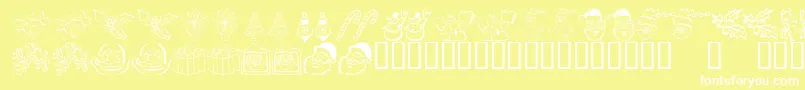 KR Christmas Dings 2004 Five Font – White Fonts on Yellow Background