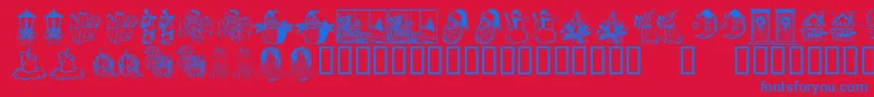 KR Christmas Dings 2004 Three Font – Blue Fonts on Red Background