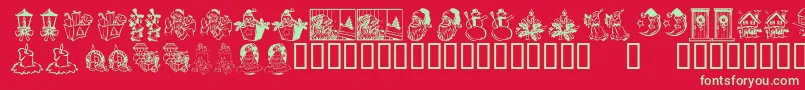 KR Christmas Dings 2004 Three Font – Green Fonts on Red Background