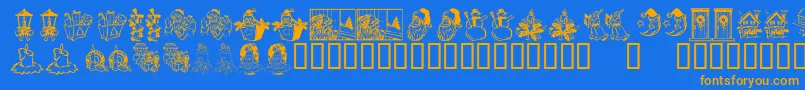 KR Christmas Dings 2004 Three Font – Orange Fonts on Blue Background