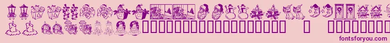 フォントKR Christmas Dings 2004 Three – ピンクの背景に紫のフォント