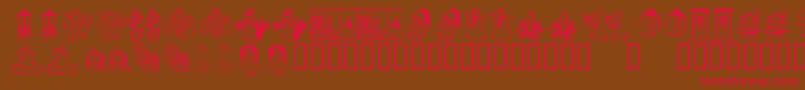 KR Christmas Dings 2004 Three Font – Red Fonts on Brown Background
