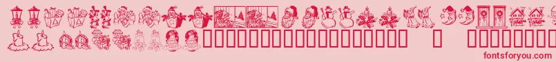 KR Christmas Dings 2004 Three Font – Red Fonts on Pink Background