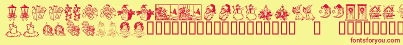 KR Christmas Dings 2004 Three-Schriftart – Rote Schriften auf gelbem Hintergrund
