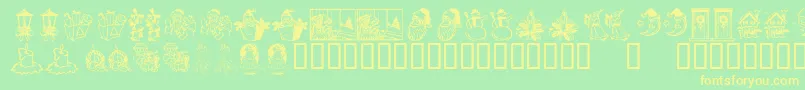 フォントKR Christmas Dings 2004 Three – 黄色の文字が緑の背景にあります