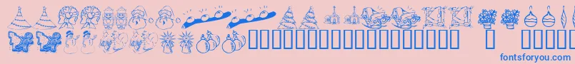 KR Christmas Dings 2004 Two Font – Blue Fonts on Pink Background