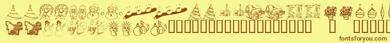 KR Christmas Dings 2004 Two Font – Brown Fonts on Yellow Background