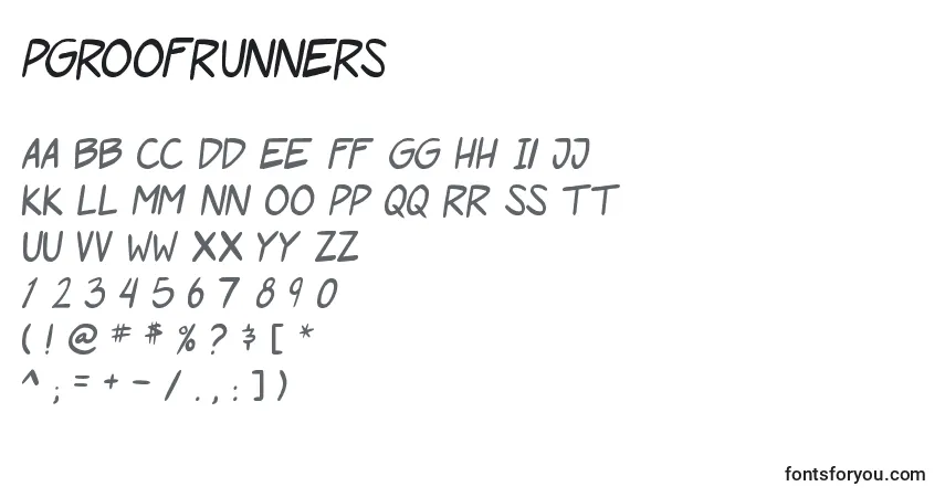 A fonte PgRoofRunners – alfabeto, números, caracteres especiais