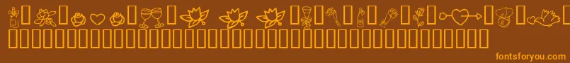 フォントKR Cuori Divertenti 1 – オレンジ色の文字が茶色の背景にあります。