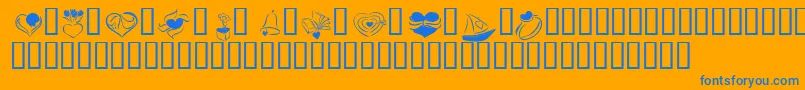 KR Cuori Divertenti 2-Schriftart – Blaue Schriften auf orangefarbenem Hintergrund